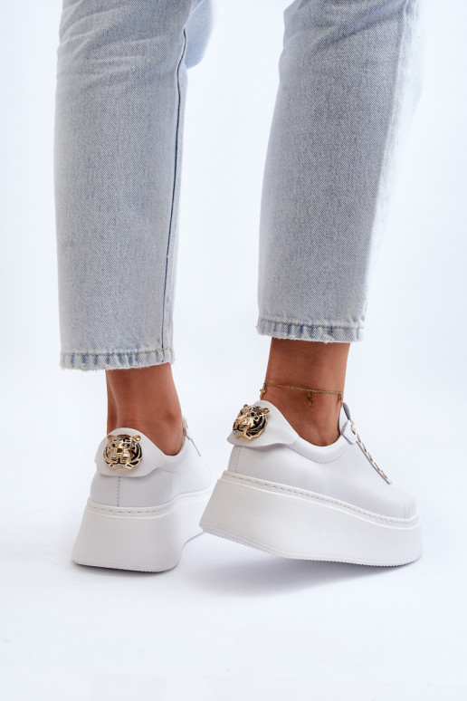 Naiselik Nahk Sneakers tüüpi jalanõud platvormiga CheBello 4367 valget värvi