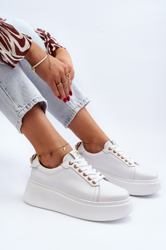 Naiselik Nahk Sneakers tüüpi jalanõud platvormiga CheBello 4367 valget värvi