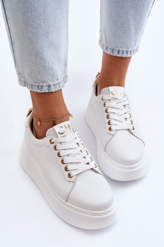 Naiselik Nahk Sneakers tüüpi jalanõud platvormiga CheBello 4367 valget värvi
