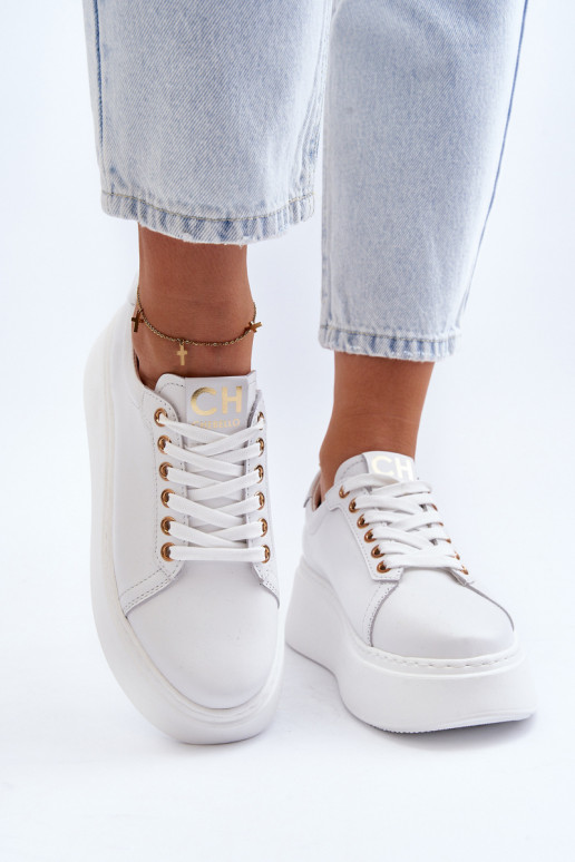Naiselik Nahk Sneakers tüüpi jalanõud platvormiga CheBello 4367 valget värvi