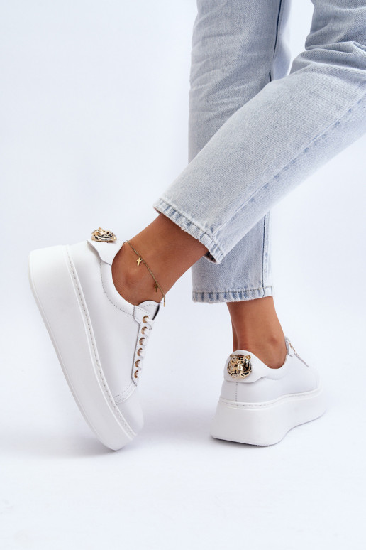 Naiselik Nahk Sneakers tüüpi jalanõud platvormiga CheBello 4367 valget värvi