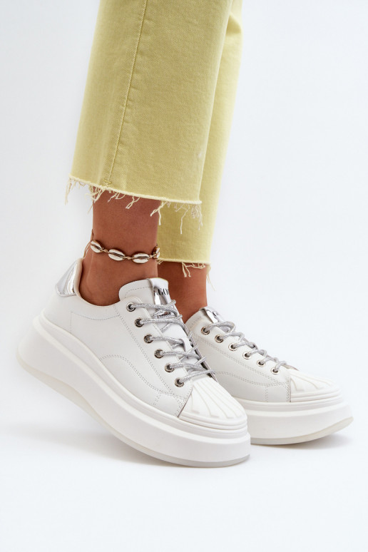 Nahk Sneakers tüüpi jalanõud Naiselik platvormiga GOE NN2N4033 valget värvi