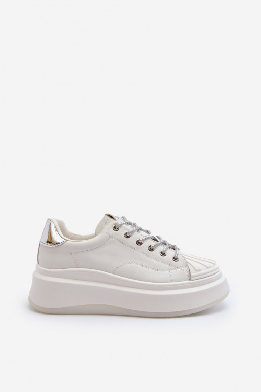 Nahk Sneakers tüüpi jalanõud Naiselik platvormiga GOE NN2N4033 valget värvi