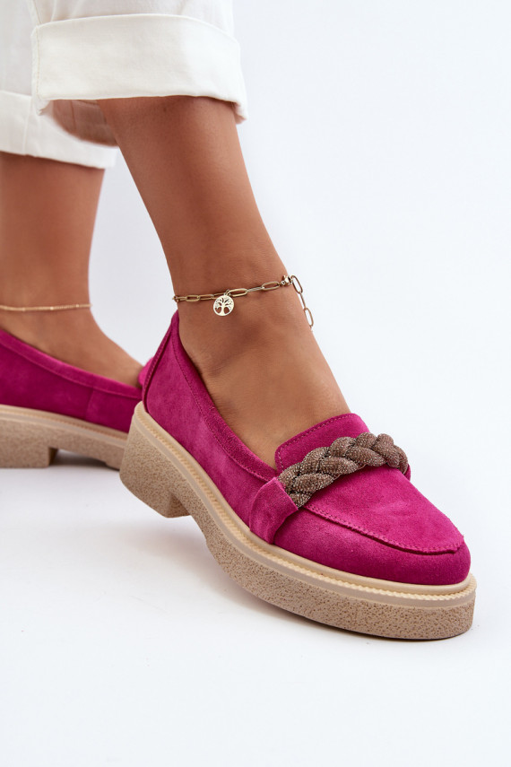 Zazoo 3429/W Elegantne mokassinid kaunistustega tumeroosad värvi