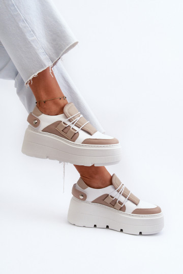 Zazoo 1833 Sneakers tüüpi jalanõud Naiselik Nahk moodsate massiivsete taldadega beeži värvi-valget värvi 2