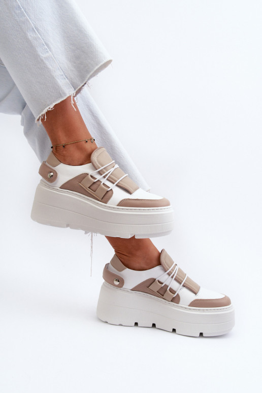 Zazoo 1833 Sneakers tüüpi jalanõud Naiselik Nahk moodsate massiivsete taldadega beeži värvi-valget värvi