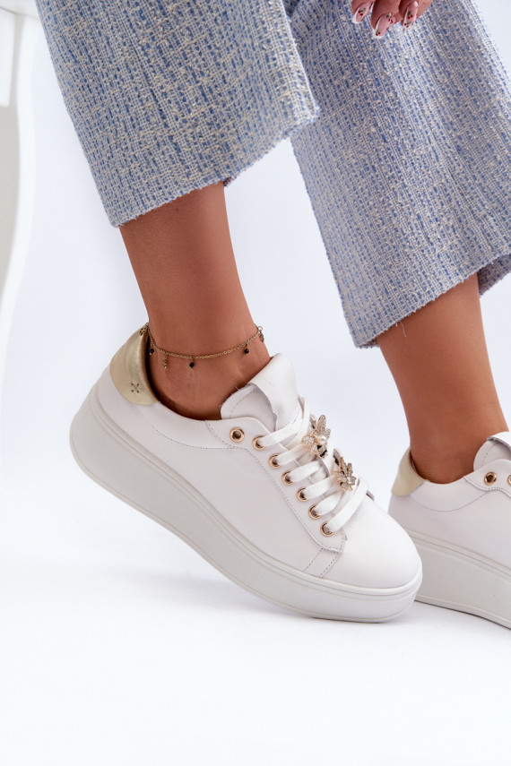 Nahk Sneakers tüüpi jalanõud Naiselik platvormiga Z Przypinkami D&A SN67 valget värvi