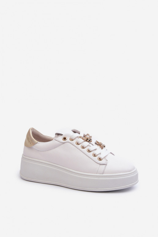 Nahk Sneakers tüüpi jalanõud Naiselik platvormiga Z Przypinkami D&A SN67 valget värvi