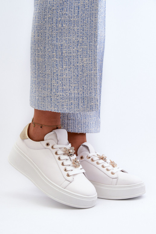 Nahk Sneakers tüüpi jalanõud Naiselik platvormiga Z Przypinkami D&A SN67 valget värvi