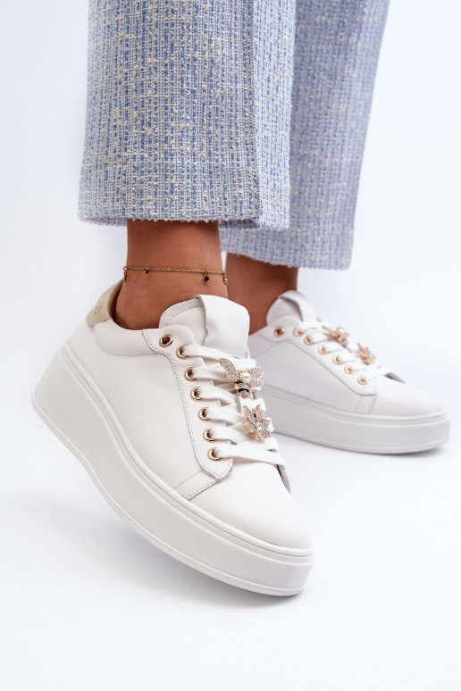 Nahk Sneakers tüüpi jalanõud Naiselik platvormiga Z Przypinkami D&A SN67 valget värvi