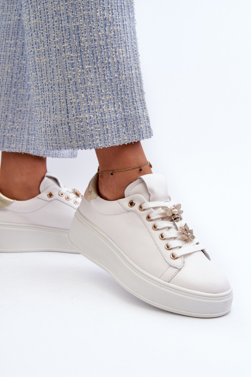 Nahk Sneakers tüüpi jalanõud Naiselik platvormiga Z Przypinkami D&A SN67 valget värvi