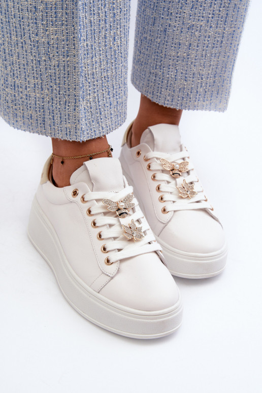 Nahk Sneakers tüüpi jalanõud Naiselik platvormiga Z Przypinkami D&A SN67 valget värvi