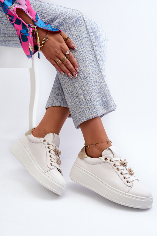 Nahk Sneakers tüüpi jalanõud Naiselik platvormiga Z Przypinkami D&A SN67 valget värvi
