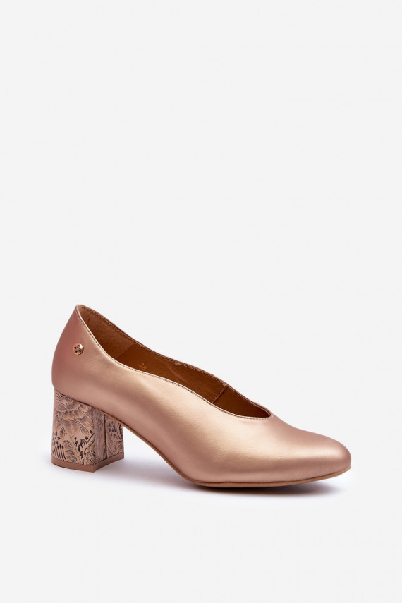 Elegantsed Nahk Kingad kõrge jämeda kontsaga Maciejka 06422-25 Kuldset värvi