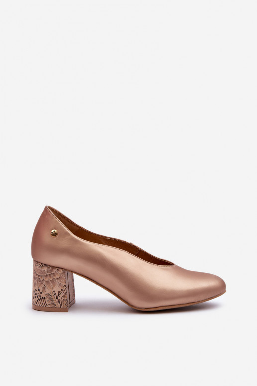 Elegantsed Nahk Kingad kõrge jämeda kontsaga Maciejka 06422-25 Kuldset värvi