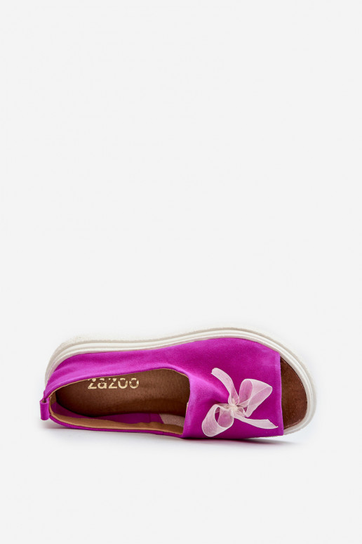 Zazoo 2939 Seemisnahksed sandaalid lipsukesega tumeroosad värvi