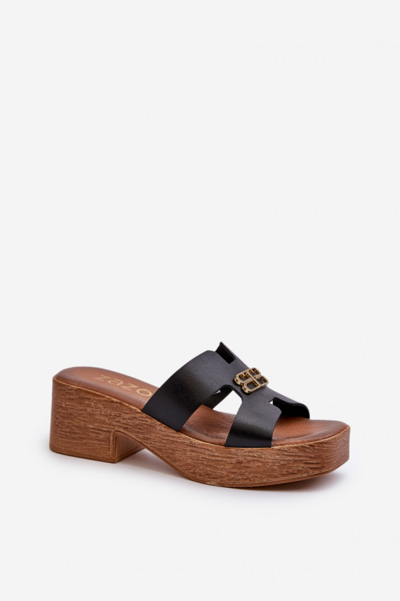 Zazoo 40412 Nahk Elegantsed naiste plätud kuldsete detailidega mustad