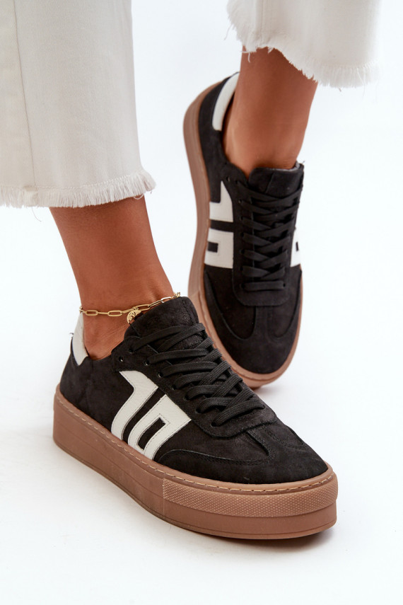 Zazoo N1095S2 Sneakers tüüpi jalanõud Nahk Naiselik platvormiga mustad