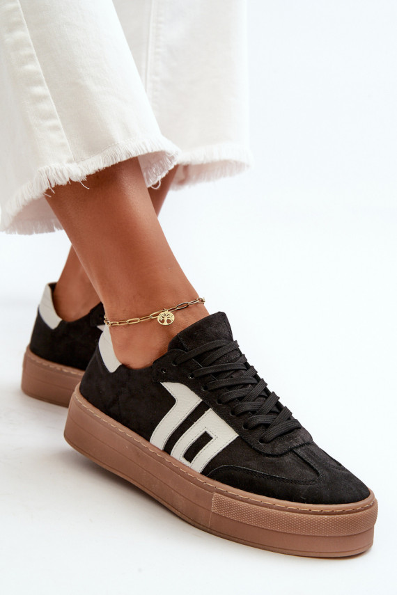 Zazoo N1095S2 Sneakers tüüpi jalanõud Nahk Naiselik platvormiga mustad