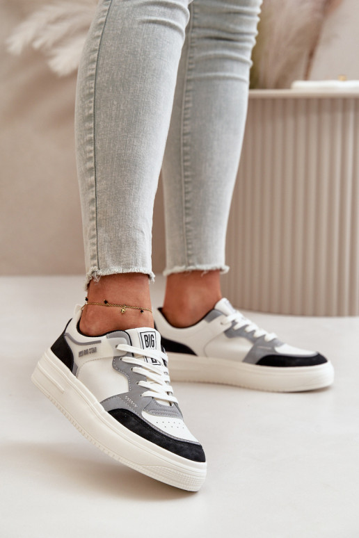 Naiste madal Sneakers tüüpi jalanõud eko-nahast Big Star OO274028 Valget-Halli värvi