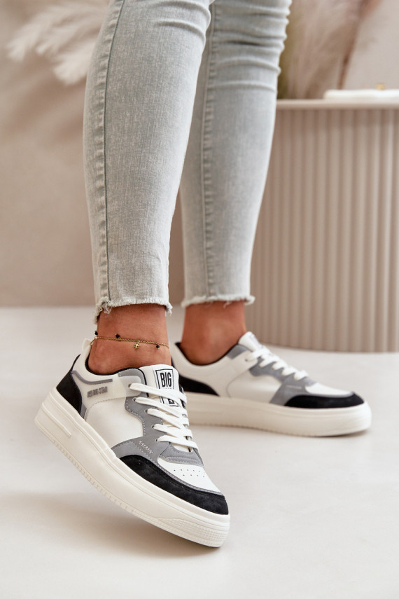 Naiste madal Sneakers tüüpi jalanõud eko-nahast Big Star OO274028 Valget-Halli värvi