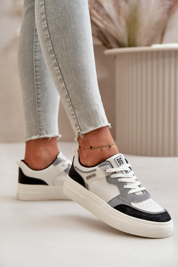 Naiste madal Sneakers tüüpi jalanõud eko-nahast Big Star OO274028 Valget-Halli värvi