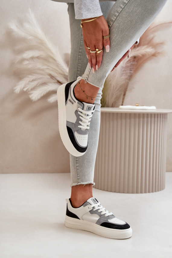 Naiste madal Sneakers tüüpi jalanõud eko-nahast Big Star OO274028 Valget-Halli värvi