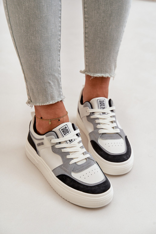 Naiste madal Sneakers tüüpi jalanõud eko-nahast Big Star OO274028 Valget-Halli värvi