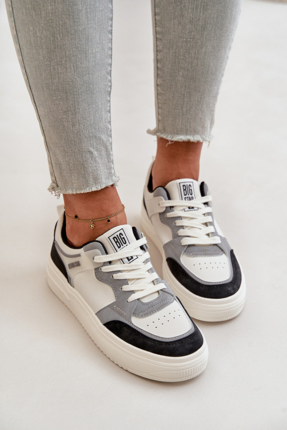 Naiste madal Sneakers tüüpi jalanõud eko-nahast Big Star OO274028 Valget-Halli värvi