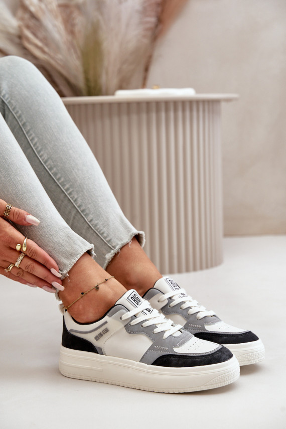 Naiste madal Sneakers tüüpi jalanõud eko-nahast Big Star OO274028 Valget-Halli värvi