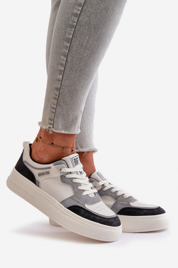 Naiste madal Sneakers tüüpi jalanõud eko-nahast Big Star OO274028 Valget-Halli värvi