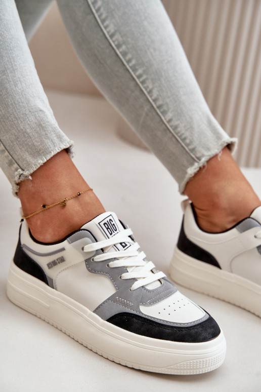 Naiste madal Sneakers tüüpi jalanõud eko-nahast Big Star OO274028 Valget-Halli värvi