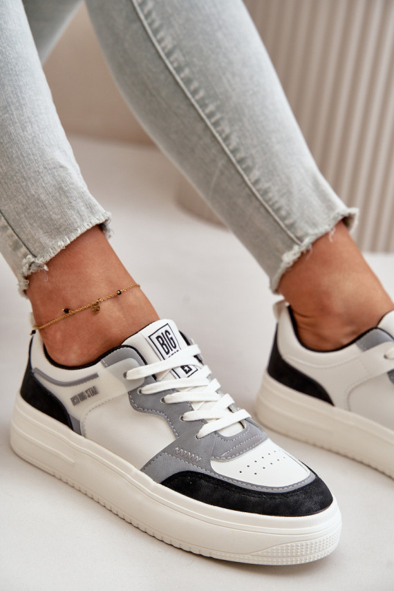 Naiste madal Sneakers tüüpi jalanõud eko-nahast Big Star OO274028 Valget-Halli värvi