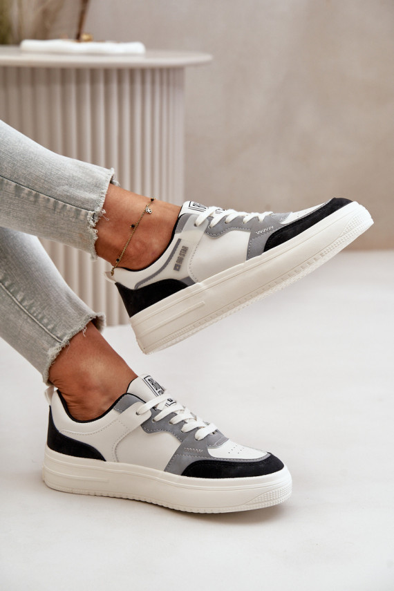 Naiste madal Sneakers tüüpi jalanõud eko-nahast Big Star OO274028 Valget-Halli värvi