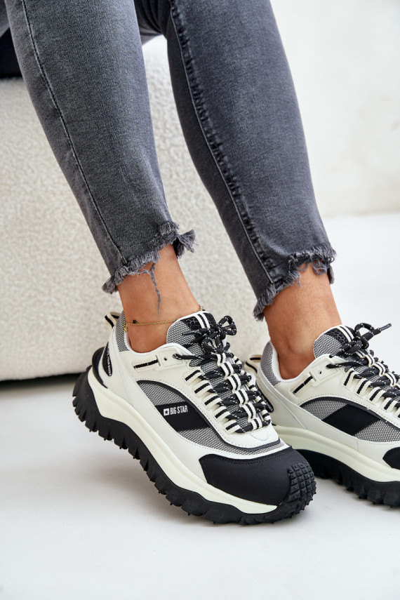 Nahk Sneakers tüüpi jalanõud Naiselik platvormiga Big Star OO274A220 HI-POLY SYSTEM Valget-mustad