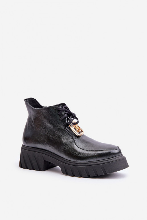 Zazoo 2952 Nahk Naiste poolsaapad kuldsete detailidega mustad