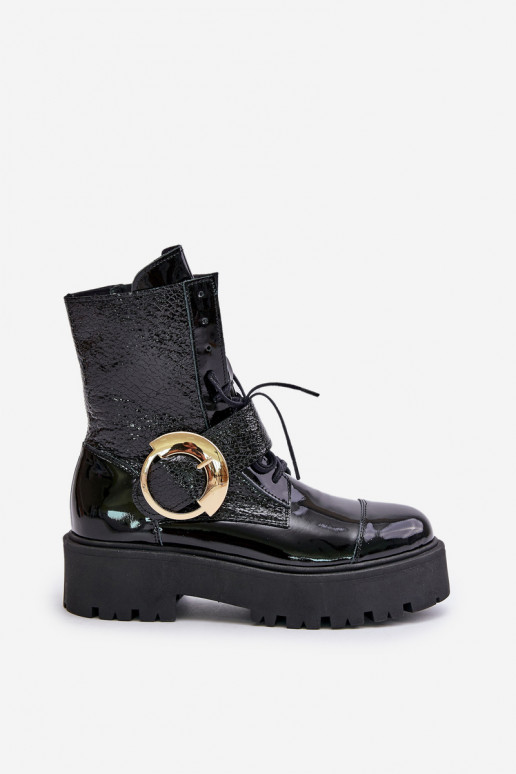 Zazoo 2942 Nahk saapad kuldsete pandlaga mustad