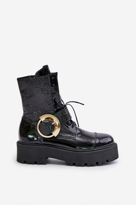 Zazoo 2942 Nahk saapad kuldsete pandlaga mustad