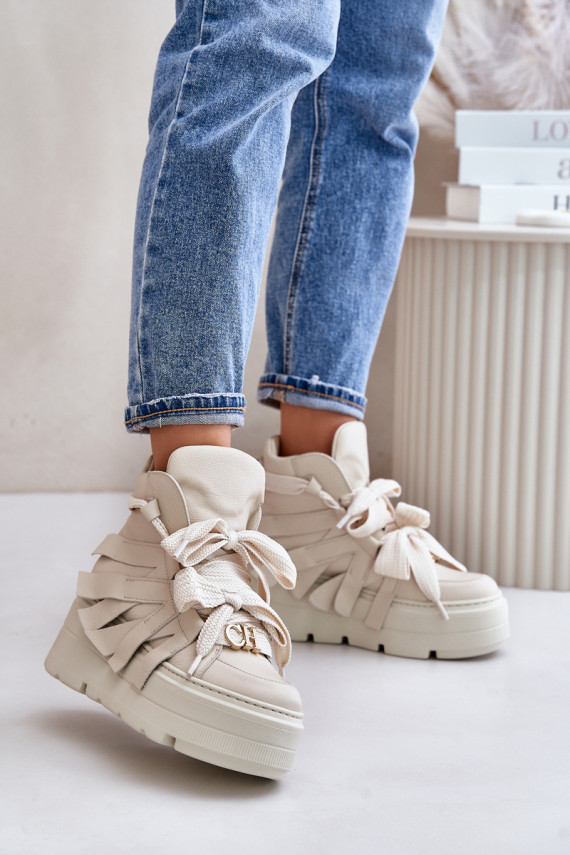 Nahk Sneakers tüüpi jalanõud Naiselik platvormiga CheBello 4561 beeži värvi