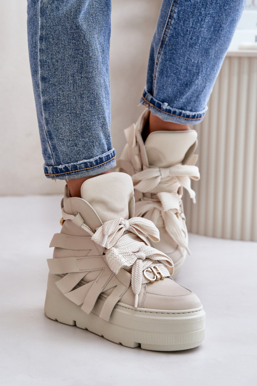 Nahk Sneakers tüüpi jalanõud Naiselik platvormiga CheBello 4561 beeži värvi
