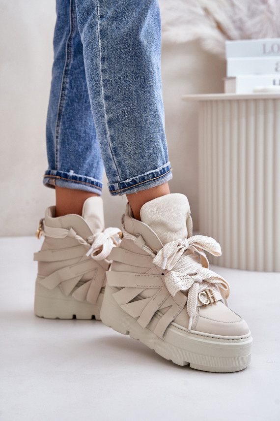 Nahk Sneakers tüüpi jalanõud Naiselik platvormiga CheBello 4561 beeži värvi
