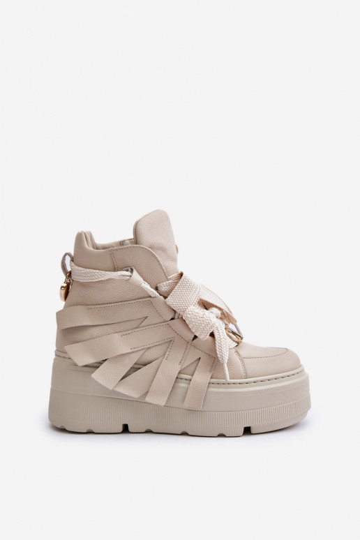 Nahk Sneakers tüüpi jalanõud Naiselik platvormiga CheBello 4561 beeži värvi