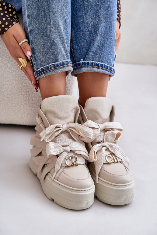 Nahk Sneakers tüüpi jalanõud Naiselik platvormiga CheBello 4561 beeži värvi