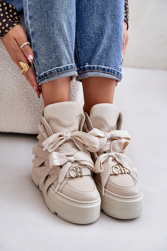 Nahk Sneakers tüüpi jalanõud Naiselik platvormiga CheBello 4561 beeži värvi