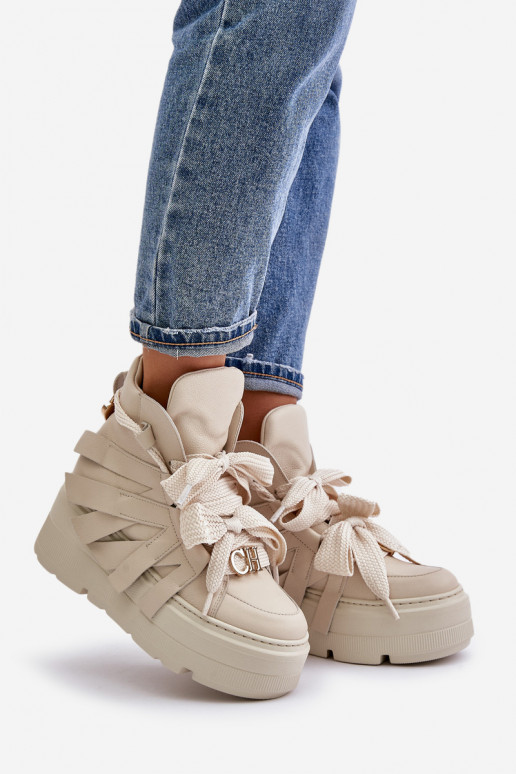 Nahk Sneakers tüüpi jalanõud Naiselik platvormiga CheBello 4561 beeži värvi