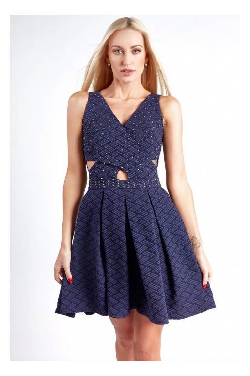 Party dress with opewnwork sleeves and neckline Party dress with opewnwork sleeves and neckline