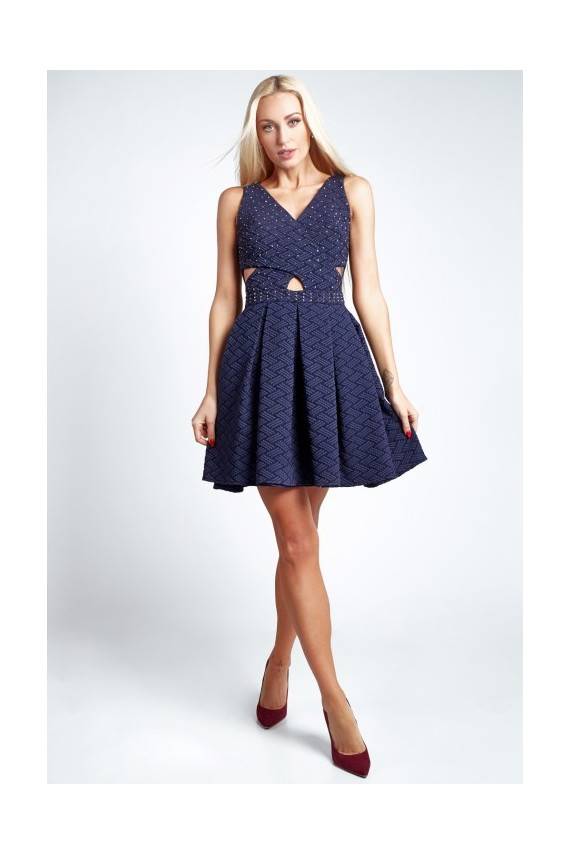 Party dress with opewnwork sleeves and neckline