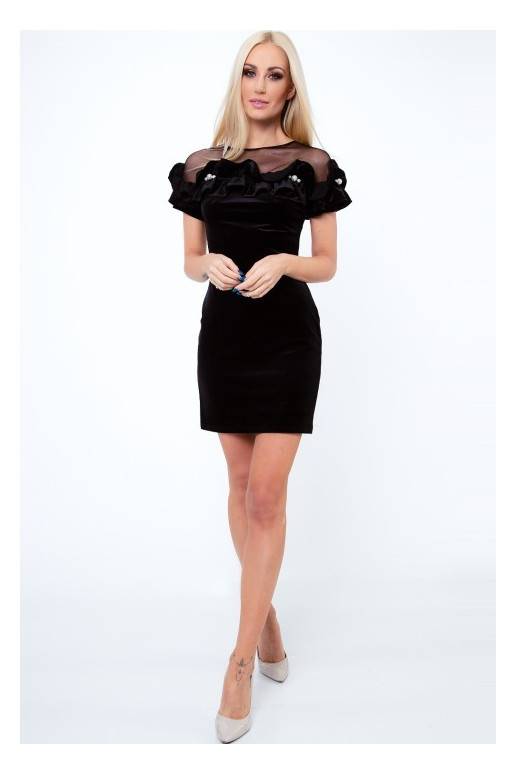 Party dress with opewnwork sleeves and neckline Party dress with opewnwork sleeves and neckline