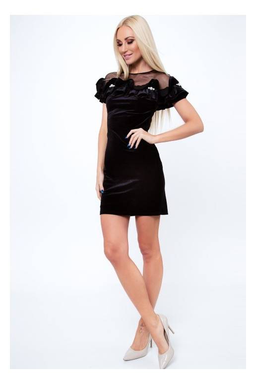 Party dress with opewnwork sleeves and neckline Party dress with opewnwork sleeves and neckline