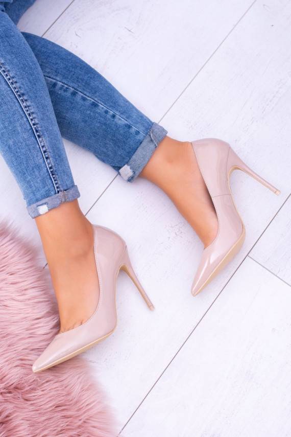 kõrge kontsaga Naiste Lu Boo Terava ninaga jalatsid Laque Beeži värvi Belluci